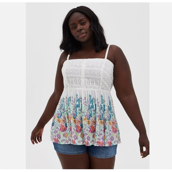 torrid Tops - TORRID Babydoll Gauze Crochet Trim Cami